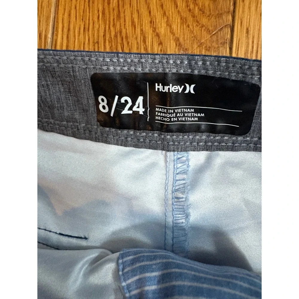 Hurley Boys Blue Striped Board Shorts beach vacation Swim Trunks Size 8/24